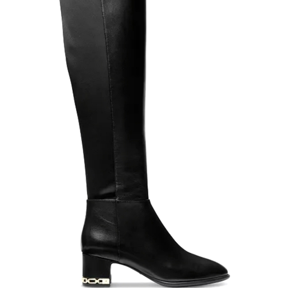 MICHAEL KORS JUNE LEATHER KNEE HIGH WIDE CALF RIDING BOOTS - Picture 1 of 3